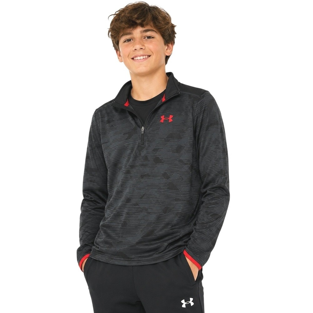 New Under Armour Youth‎ Quarter Zip Pullover Kids Grey Black HeatGear  Youth Lg
